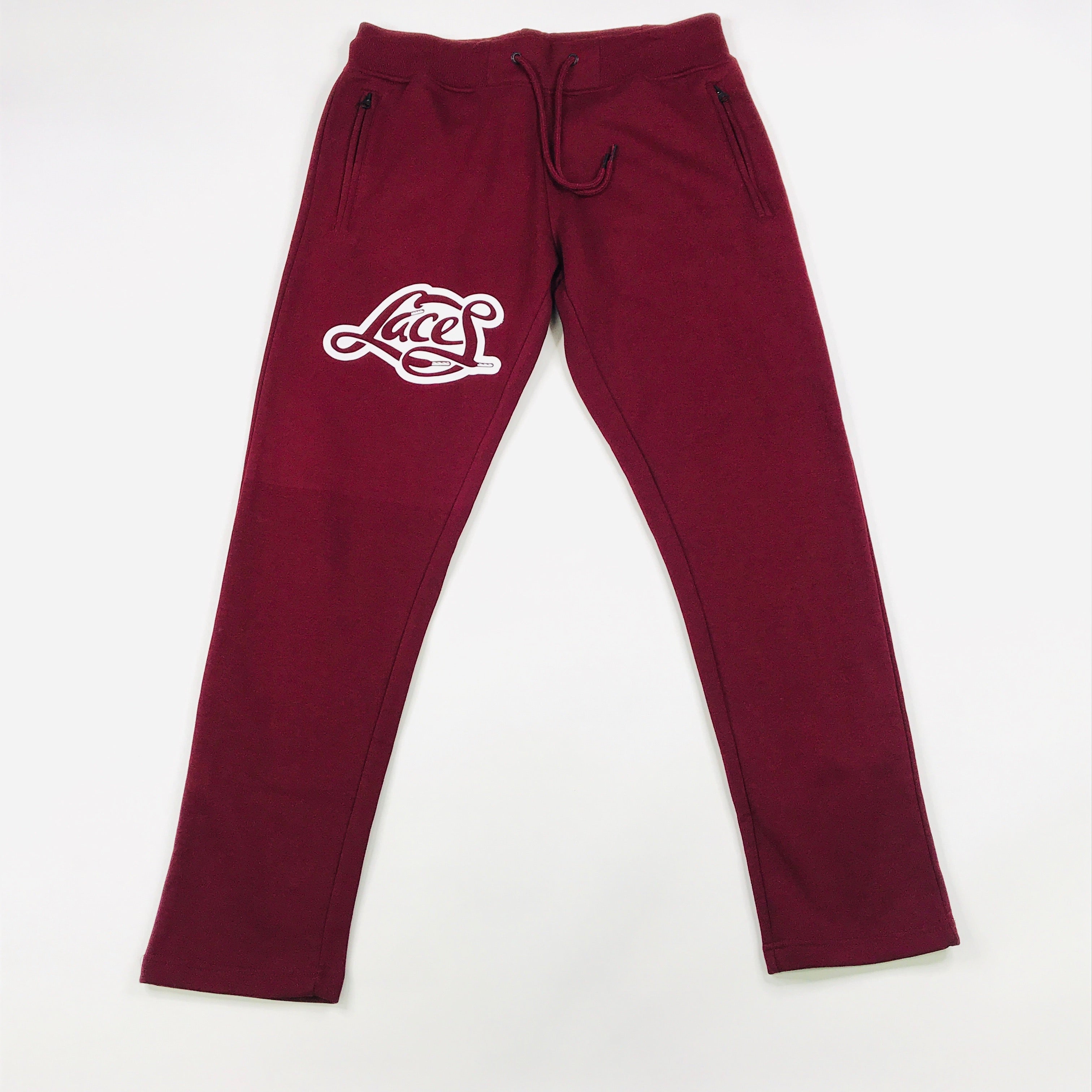 Laces burgundy joggers w/zip pockets