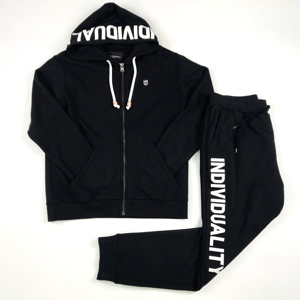 Cult embroidered zip hoodie set in black