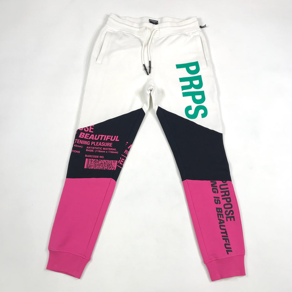 PRPS black, white, pink, green color block joggers