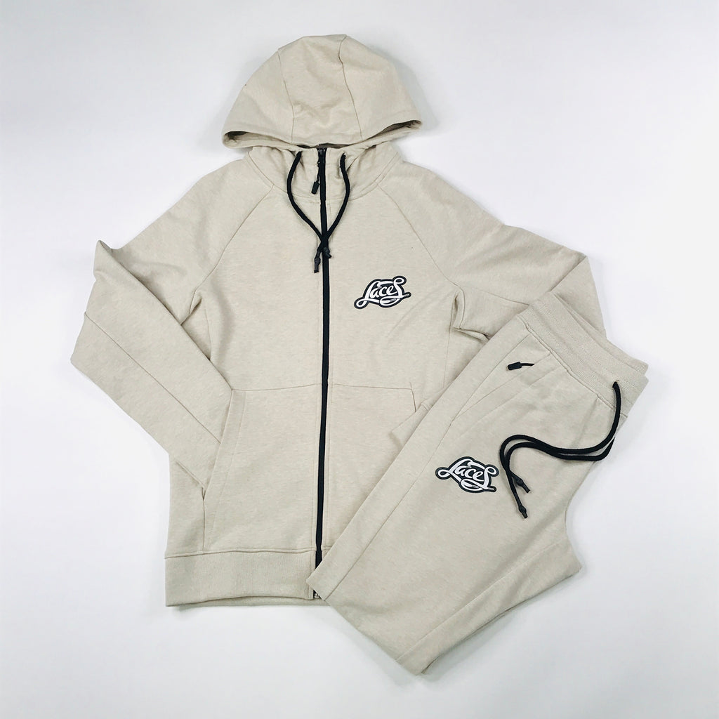 Heather beige zip hoodie jogging suit