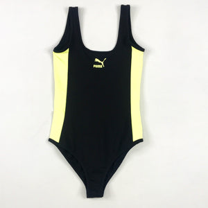 Puma classic T7 bodysuit in black-sunny lime