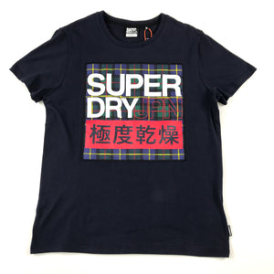 Superdry Crafted Check tee in darkest navy