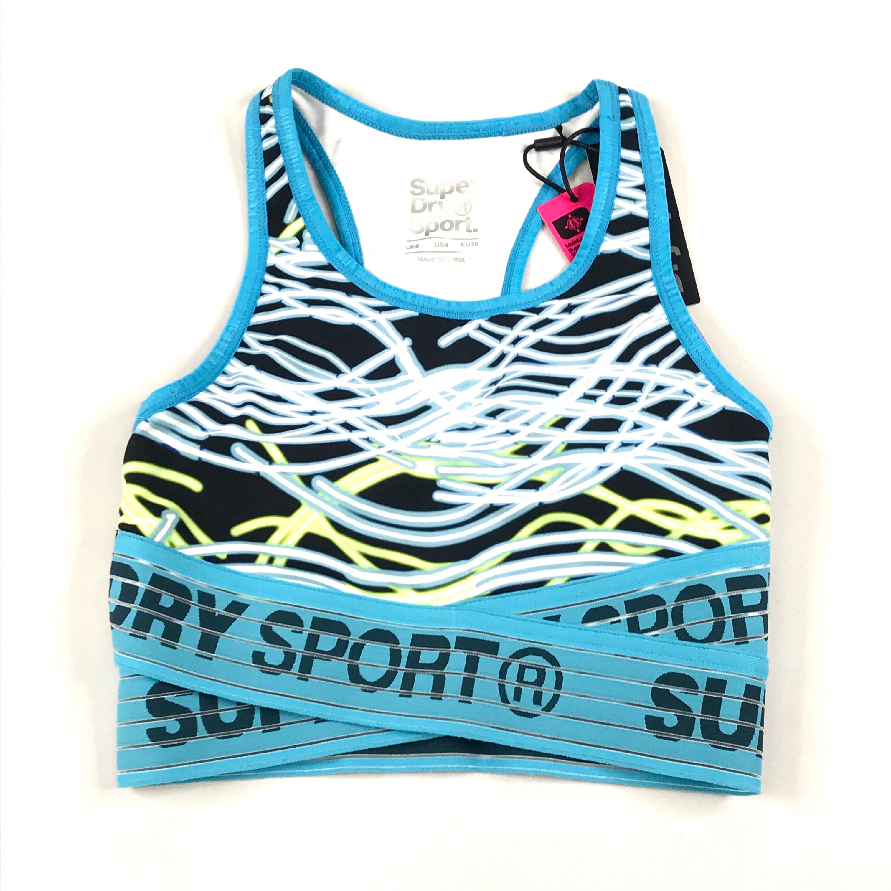 Superdry Core Cross Bra in neon glow blue print