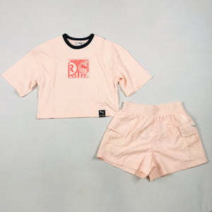 Puma PI Graphic crop tee-short set in cloud rose