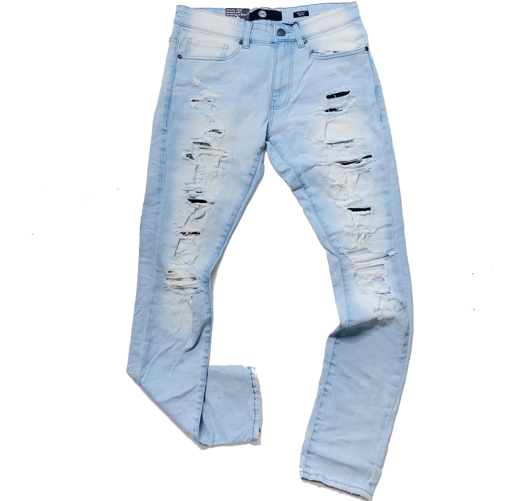Jordan Craig Bleached Ice Blue Ripped Jeans