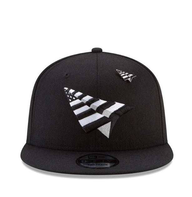 Black & white planes flag on black snapback hat