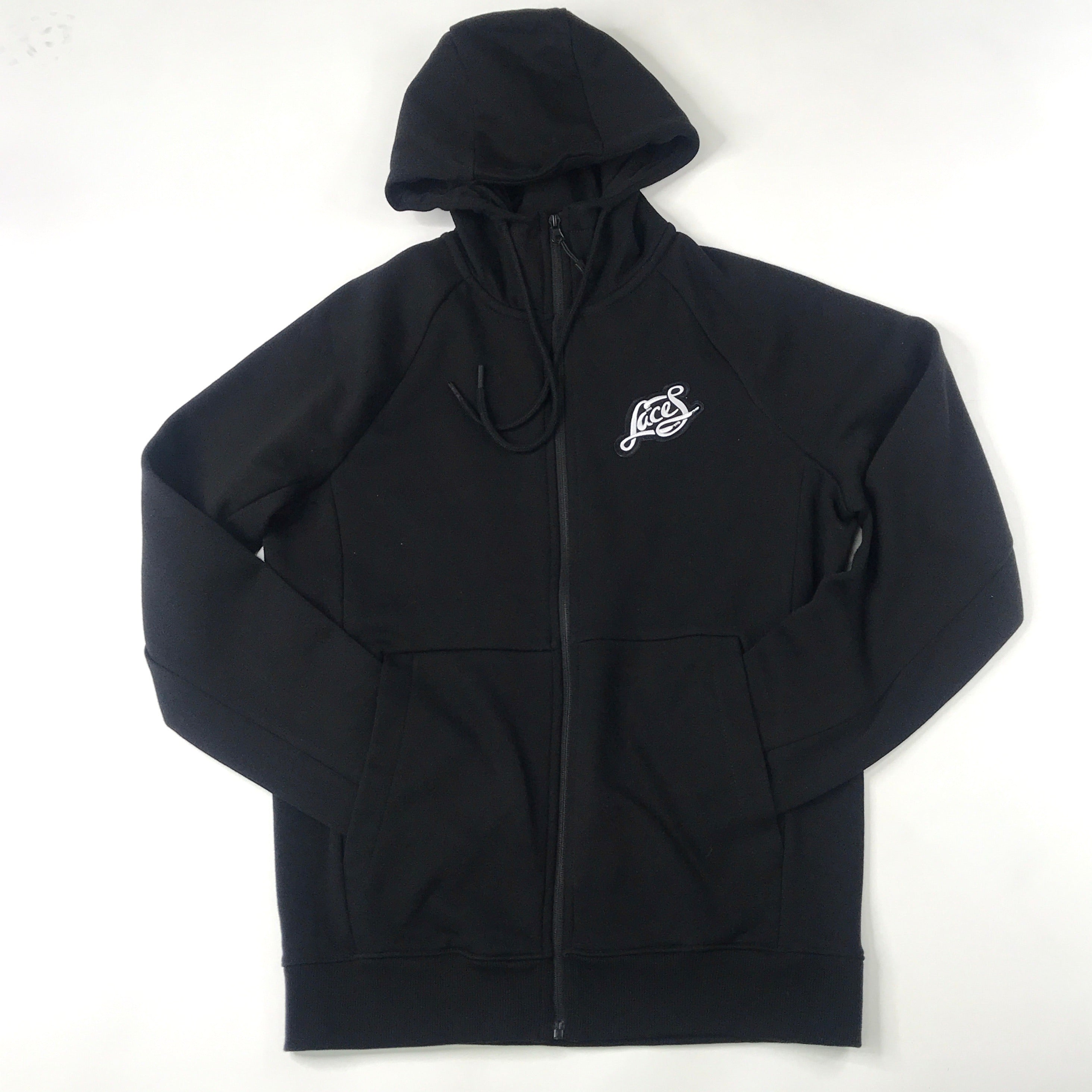 Laces embroidered patch zip hoodie jogging suit in black