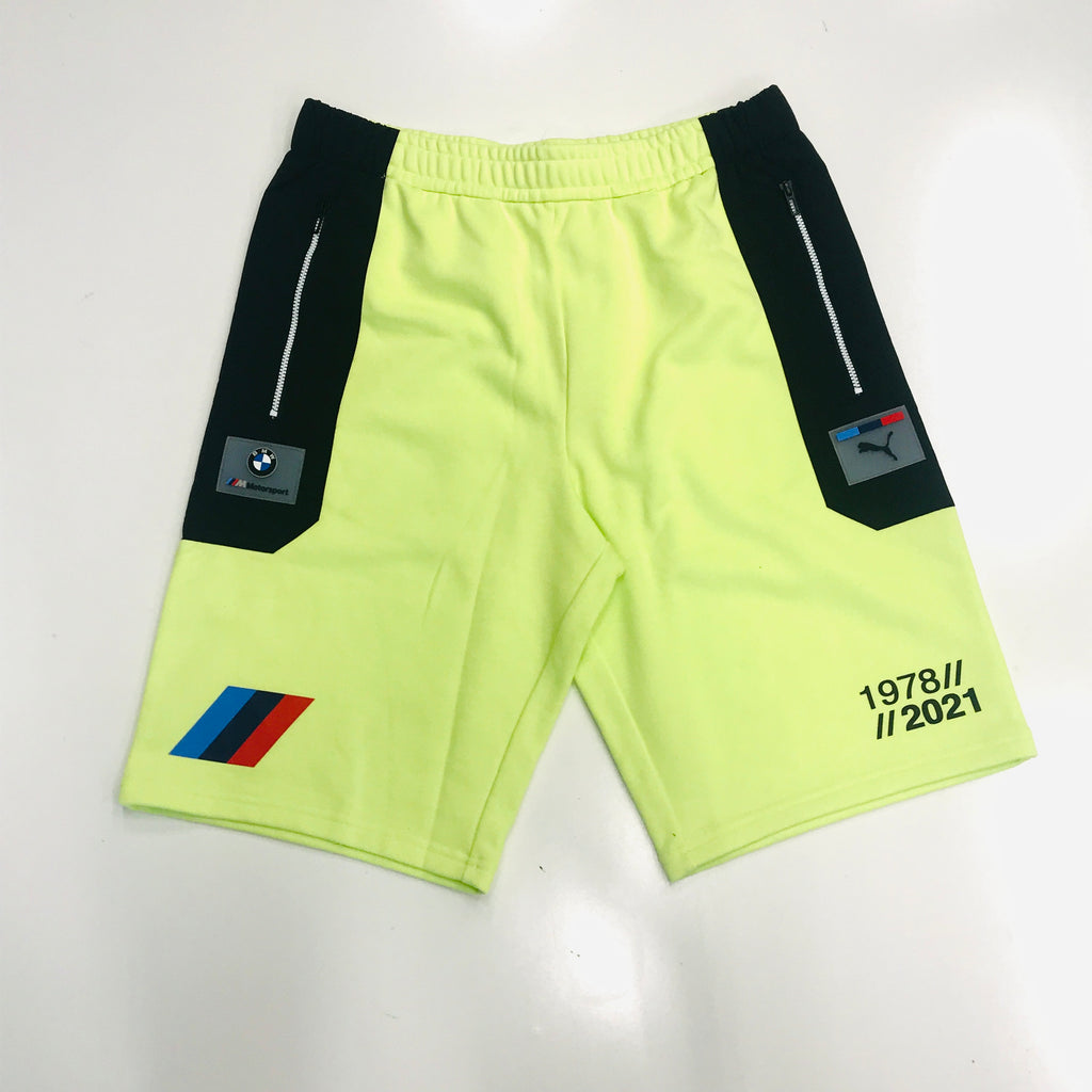 Puma BMW MMS street sweat shorts in soft flou yellow