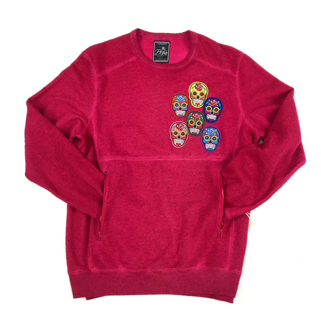 PRPS “Day of the Dead” skull crewneck sweater in red