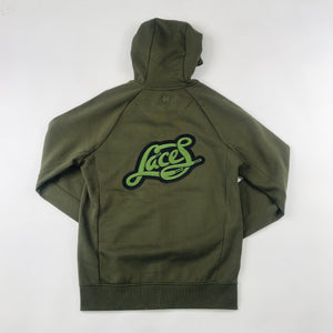 Laces embroidered patch zip hoodie jogging suit in olive