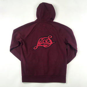 Laces embroidered patch zip hoodie jogging suit in burgundy