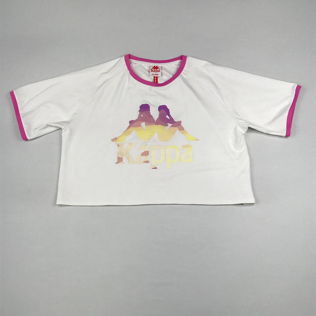 Kappa authentic sand caraff crop tee in white-pink fuchsia