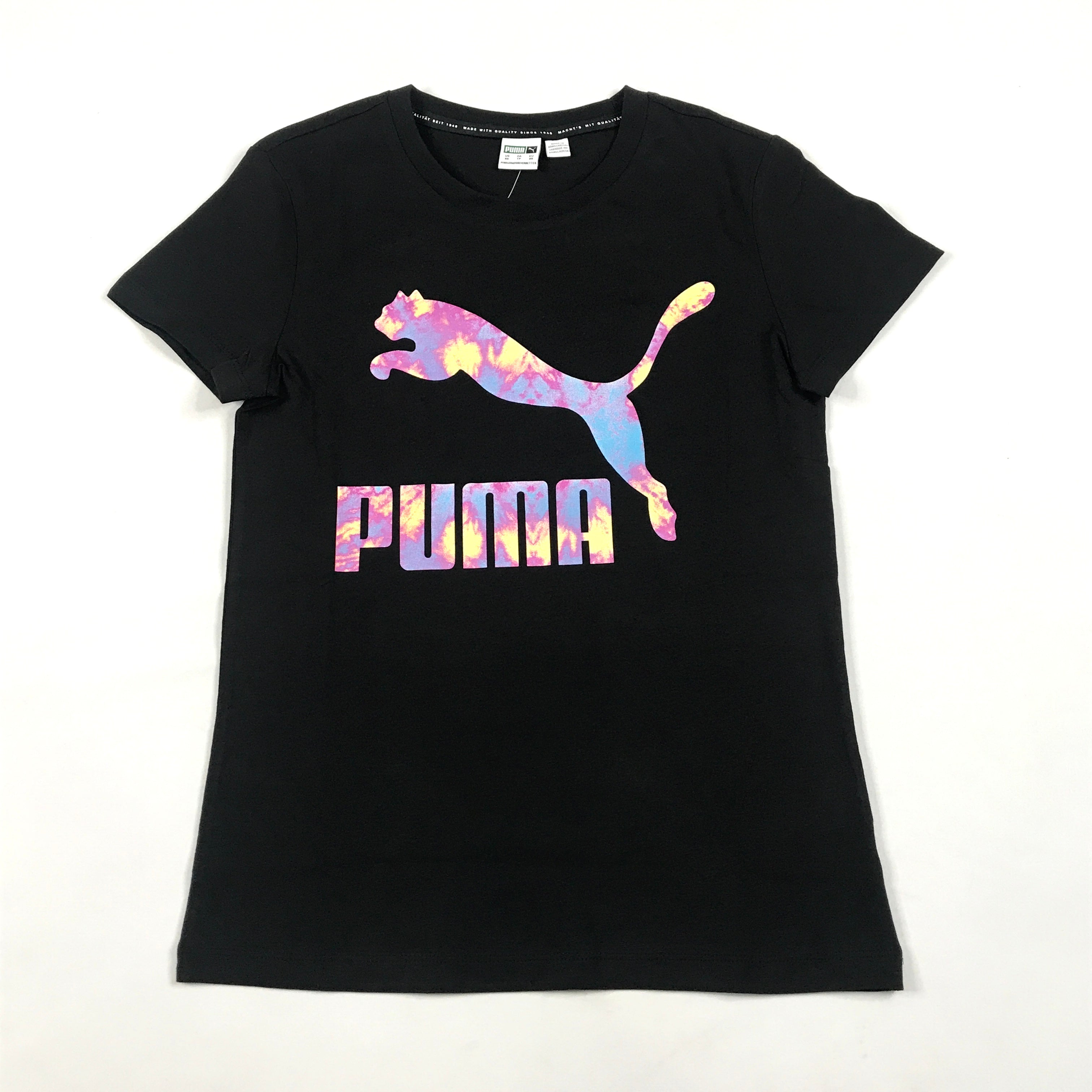Puma graphic tee streetwear in black-tie dye cat