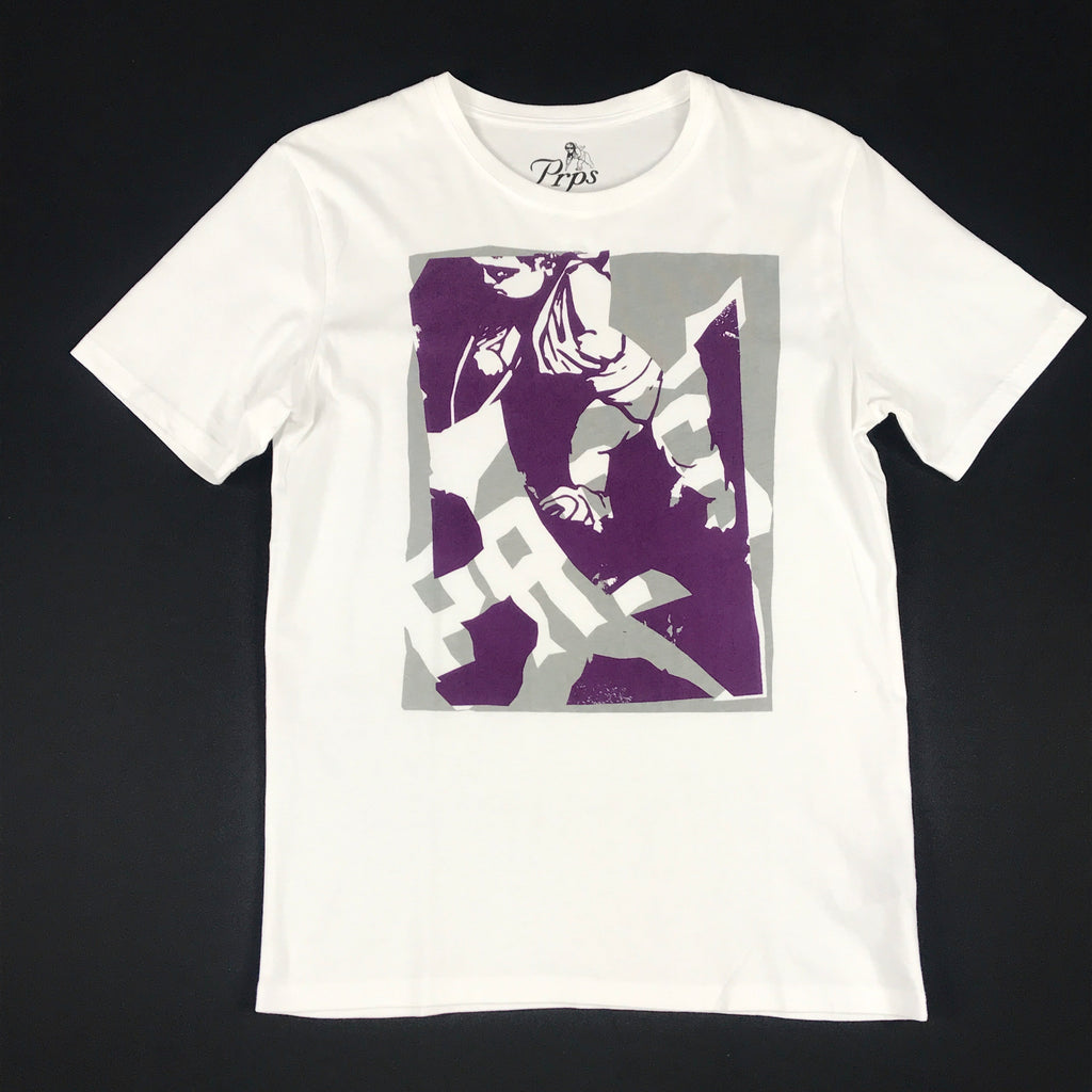 PRPS purple and grey abstract cherub on white tee