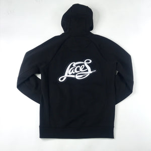 Laces embroidered patch zip hoodie jogging suit in black