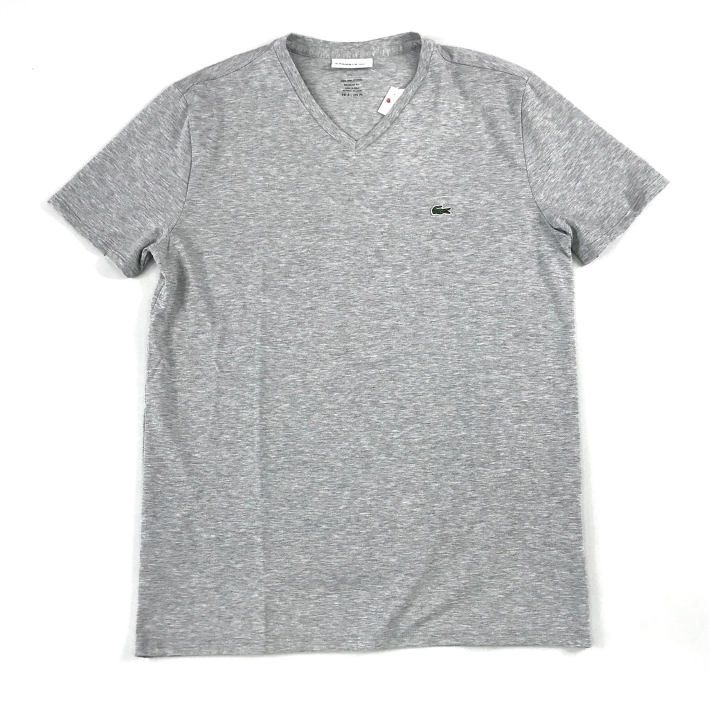Lacoste cotton v-neck in heather grey