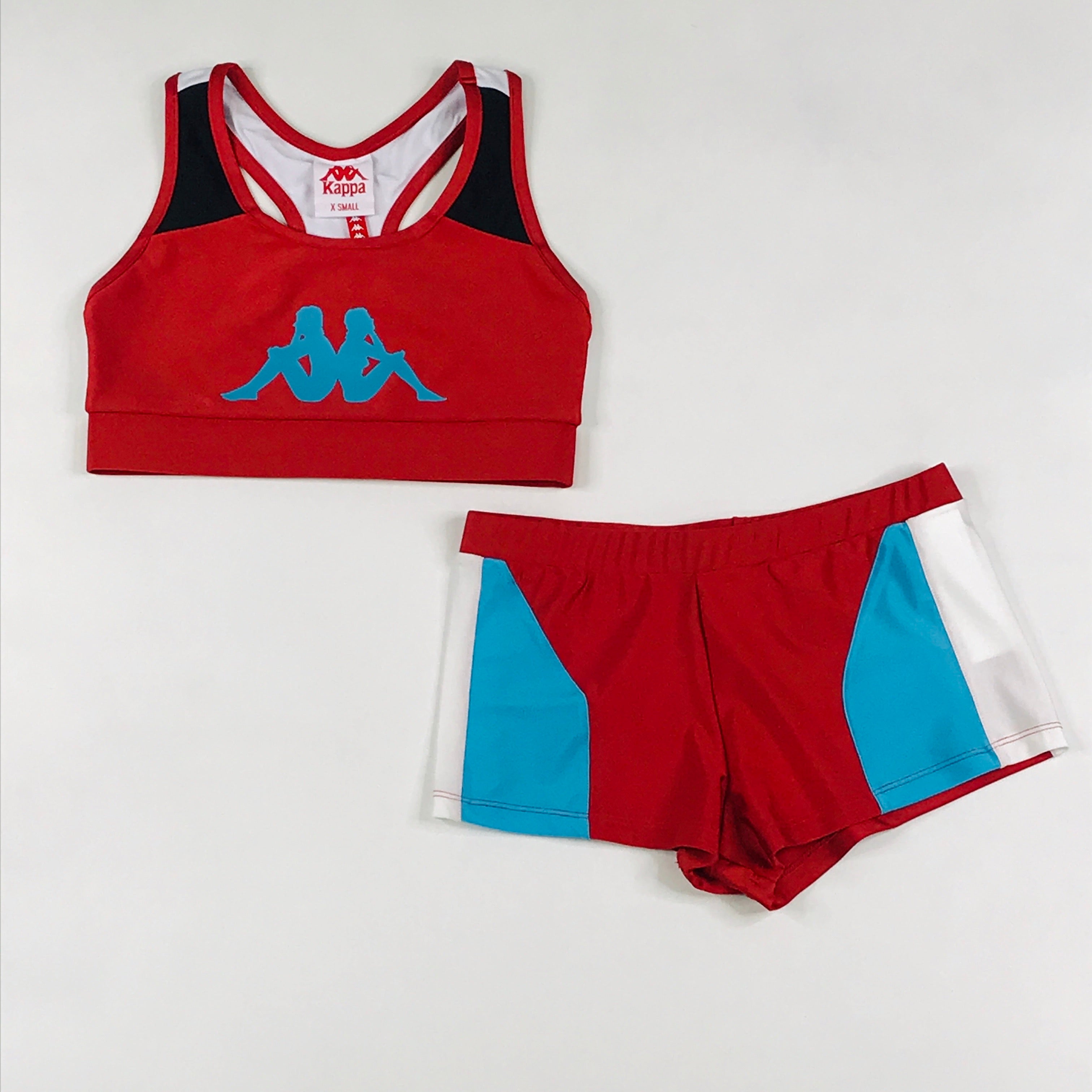 Kappa Authentic Race Catim athletic short set in red-white-turquoise