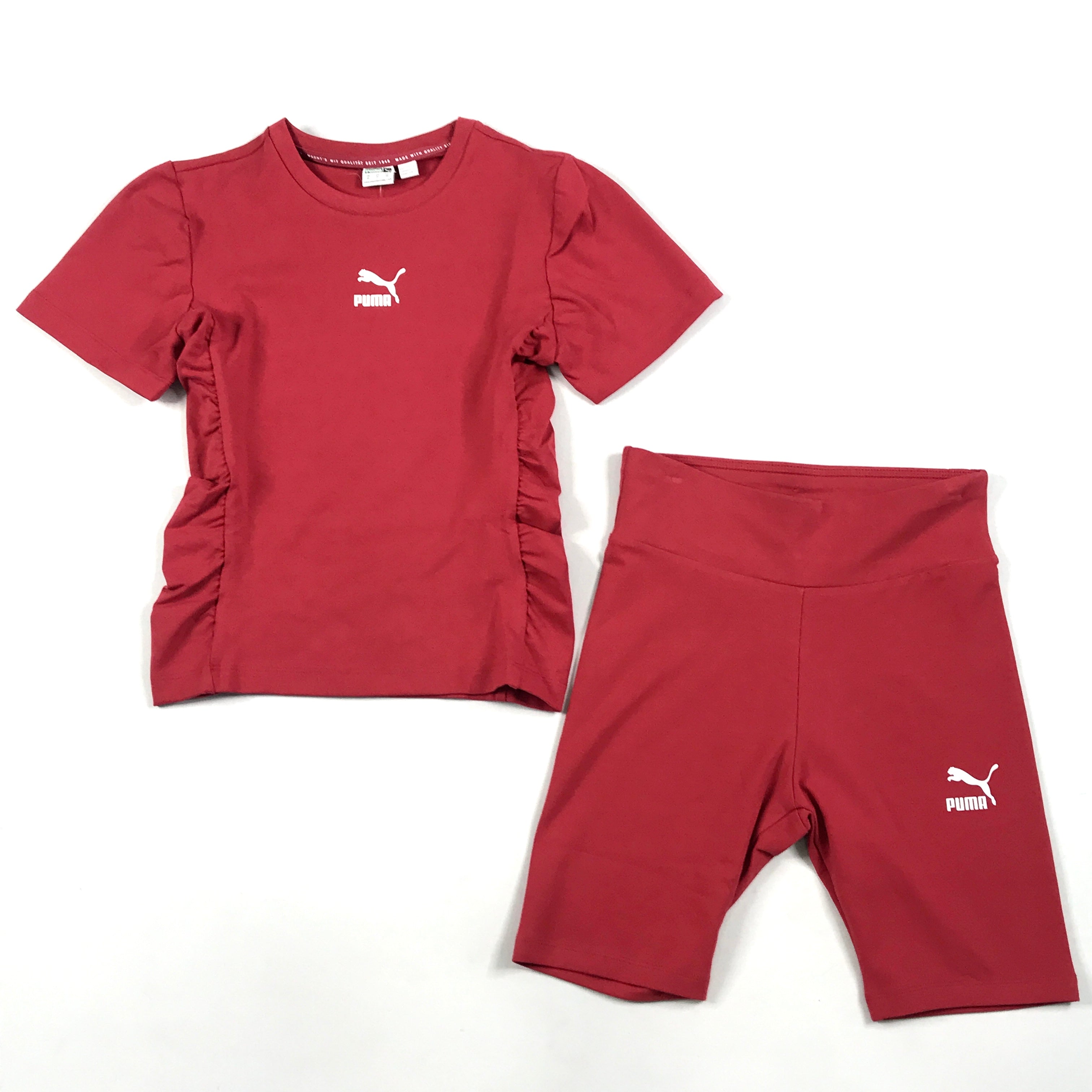 Puma PBAE fitted tee-biker short set in American beauty red