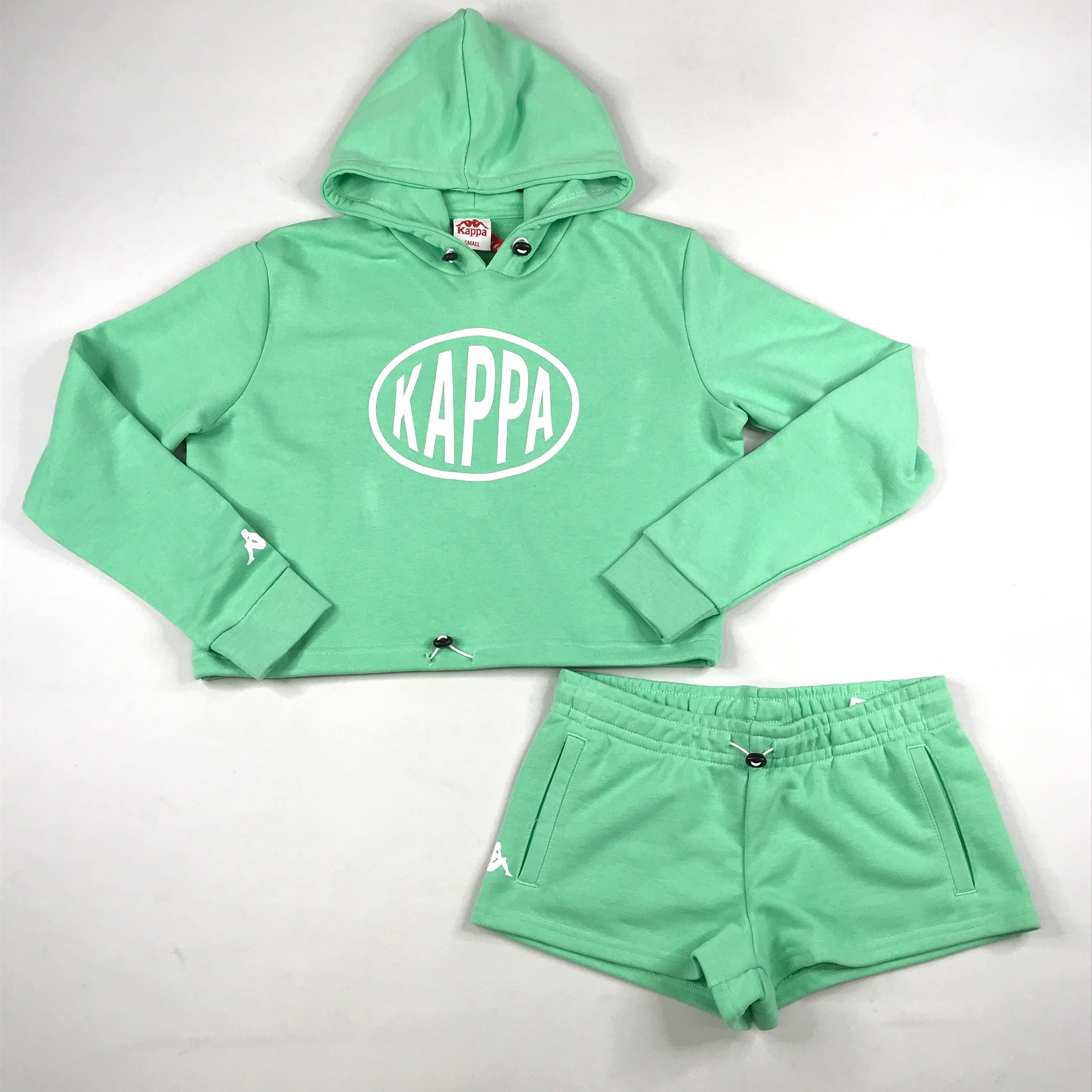 Kappa Pop Elantra crop hoodie + shorts set in spring green-white