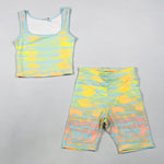 Puma tie-dye biker short set in blue glow