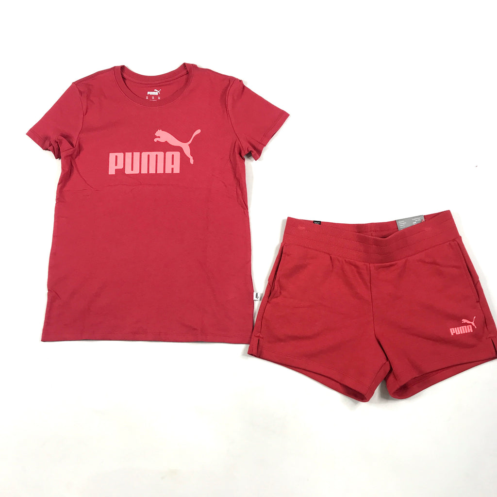 Puma ESS logo tee-short set in American beauty red