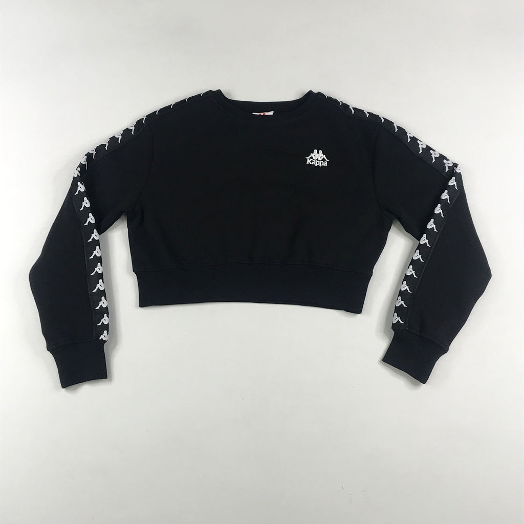 Kappa 222 Banda bacroy crop crewneck sweatshirt in black-white