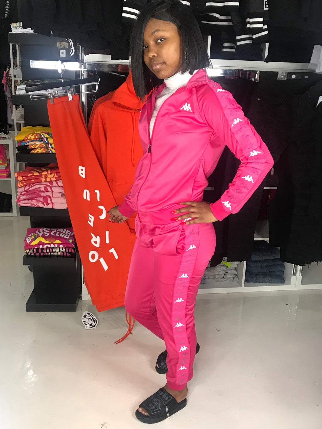 Kappa 222 Banda Wrastory tracksuit in pink raspberry-white