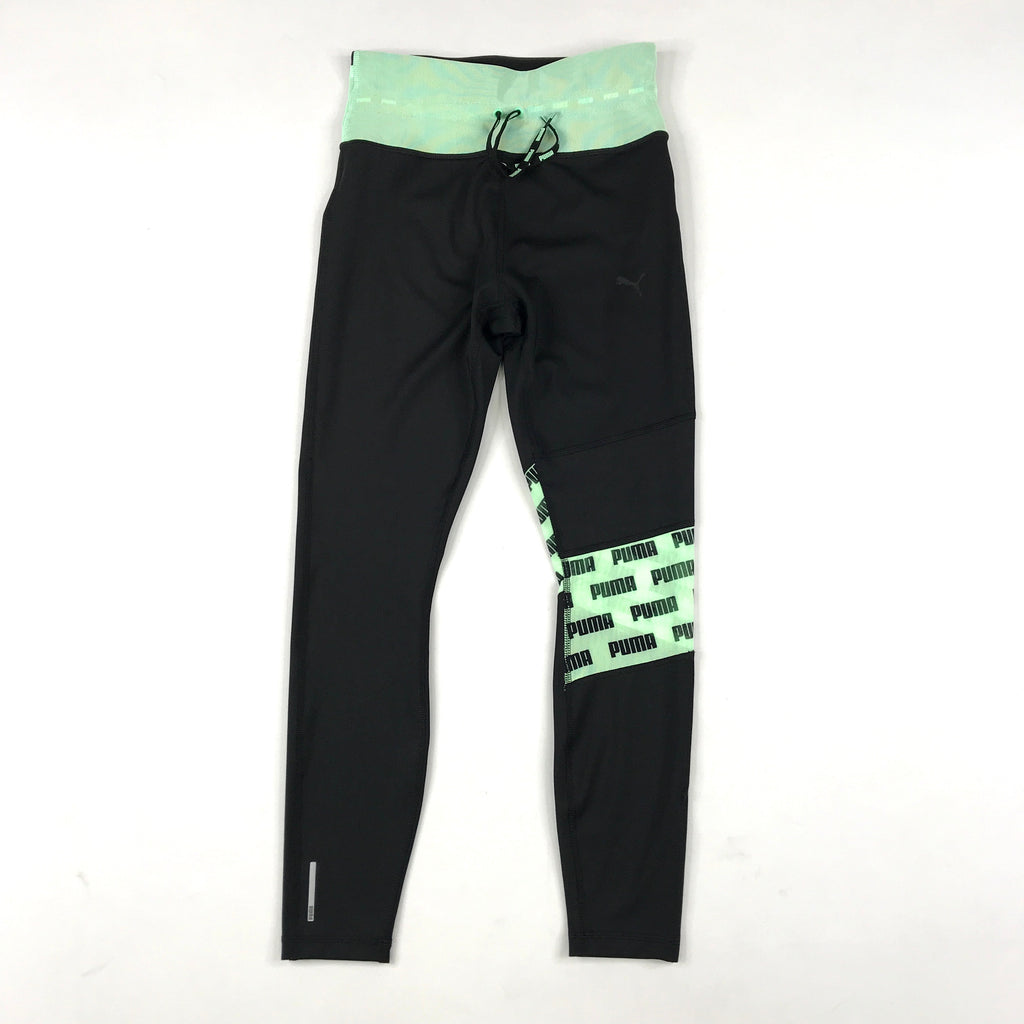 Puma Feel It Mesh 7/8 tight leggings in black-green glimmer