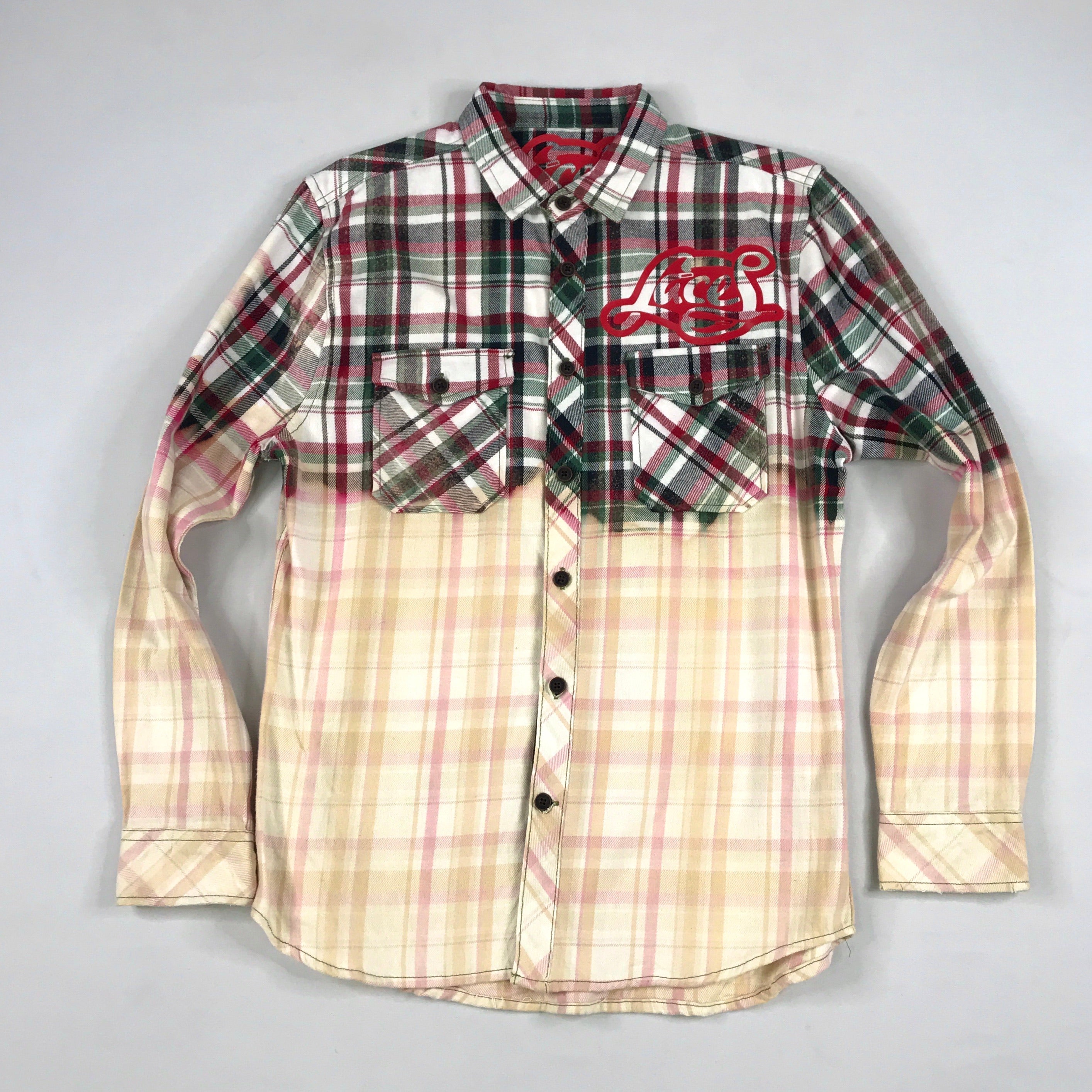 Laces bleached flannel in green/red