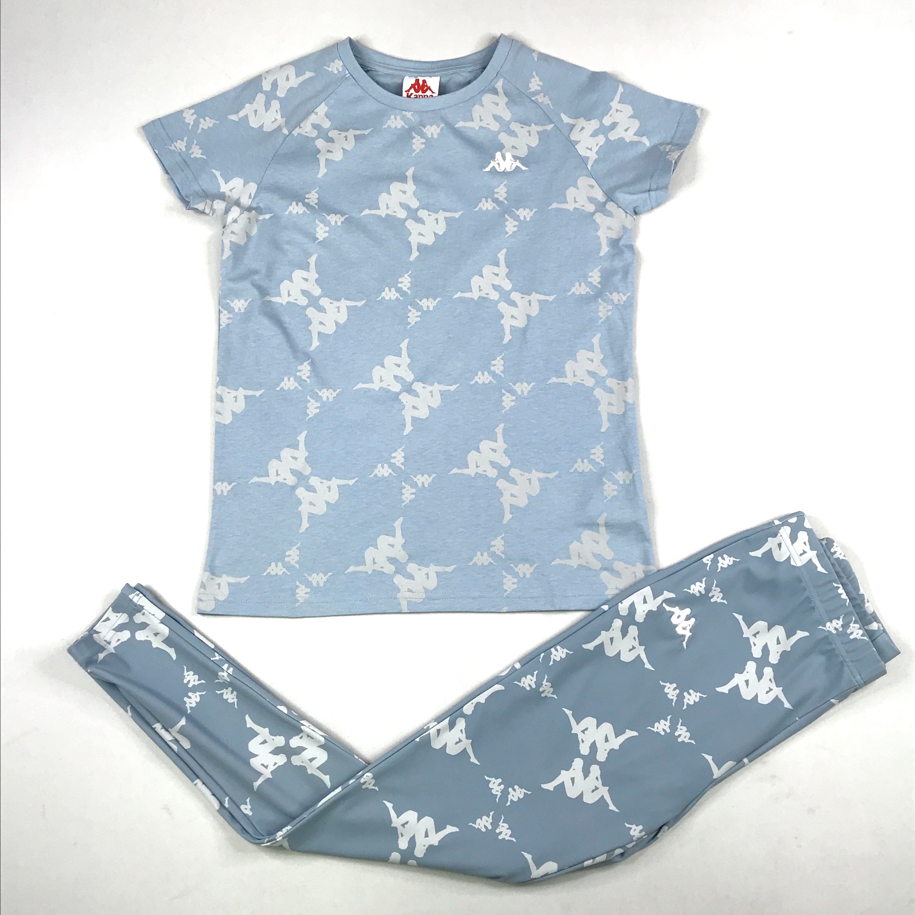 Kappa Kapan tee + leggings set in baby blue-white