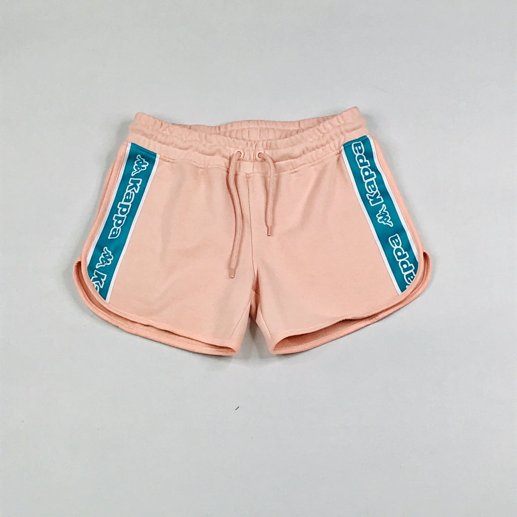 Kappa logo tape bett shorts in pink-green-white