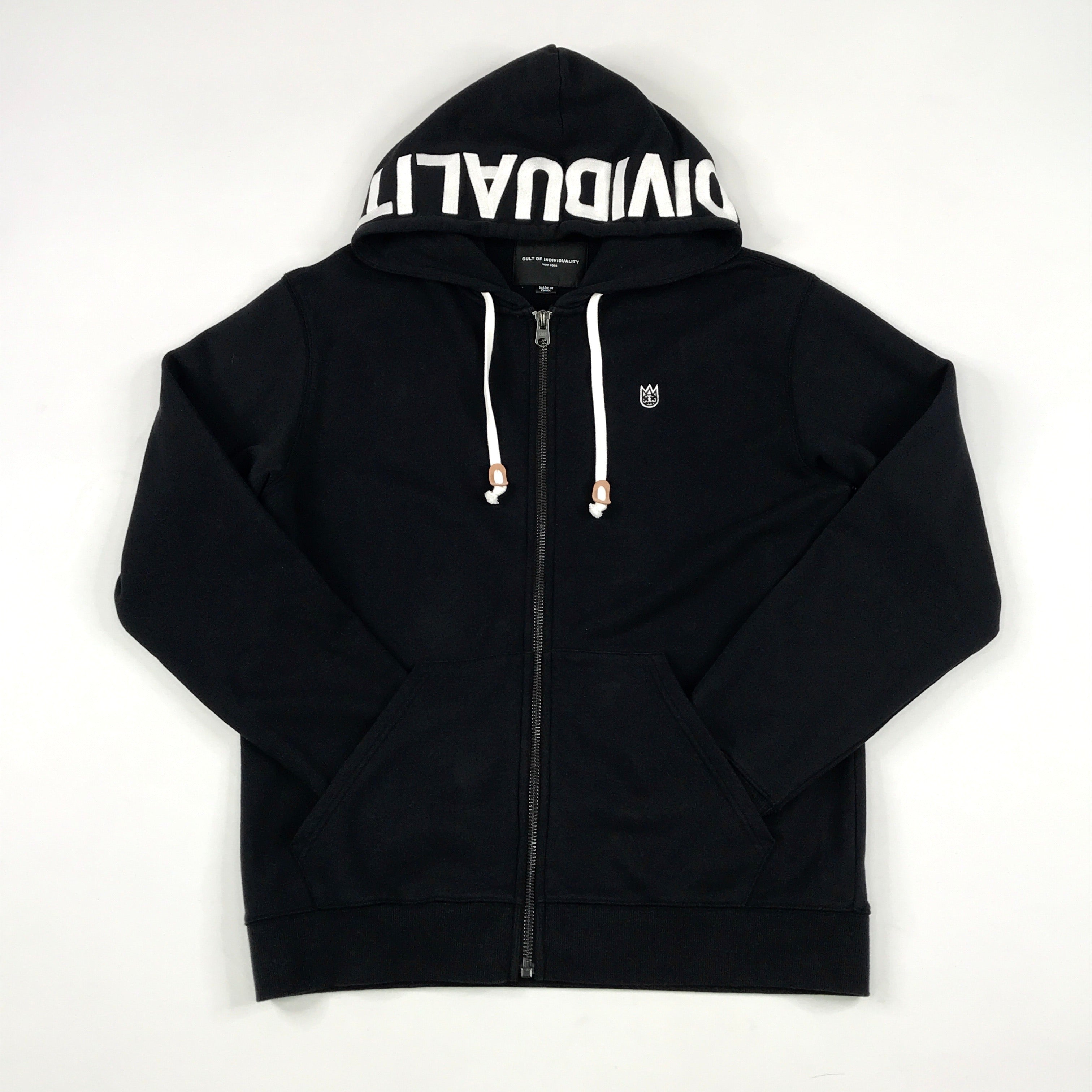 Cult embroidered zip hoodie set in black