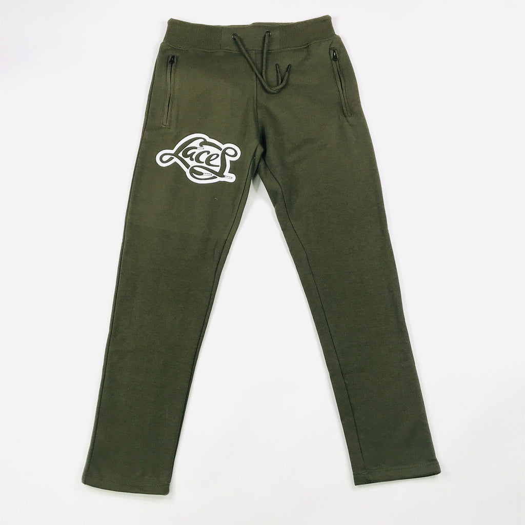 Laces olive joggers w/zip pockets