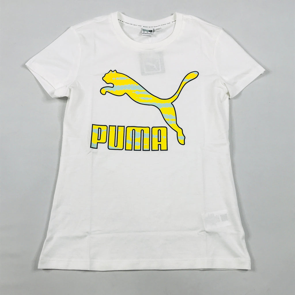 Puma graphic tee streetwear in white-tie dye cat