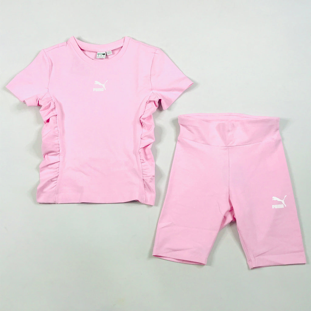 Puma PBAE fitted tee-biker short set in pink