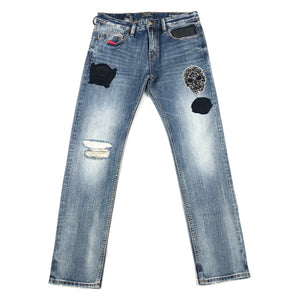 Cult café racer straight patches jeans in hasher