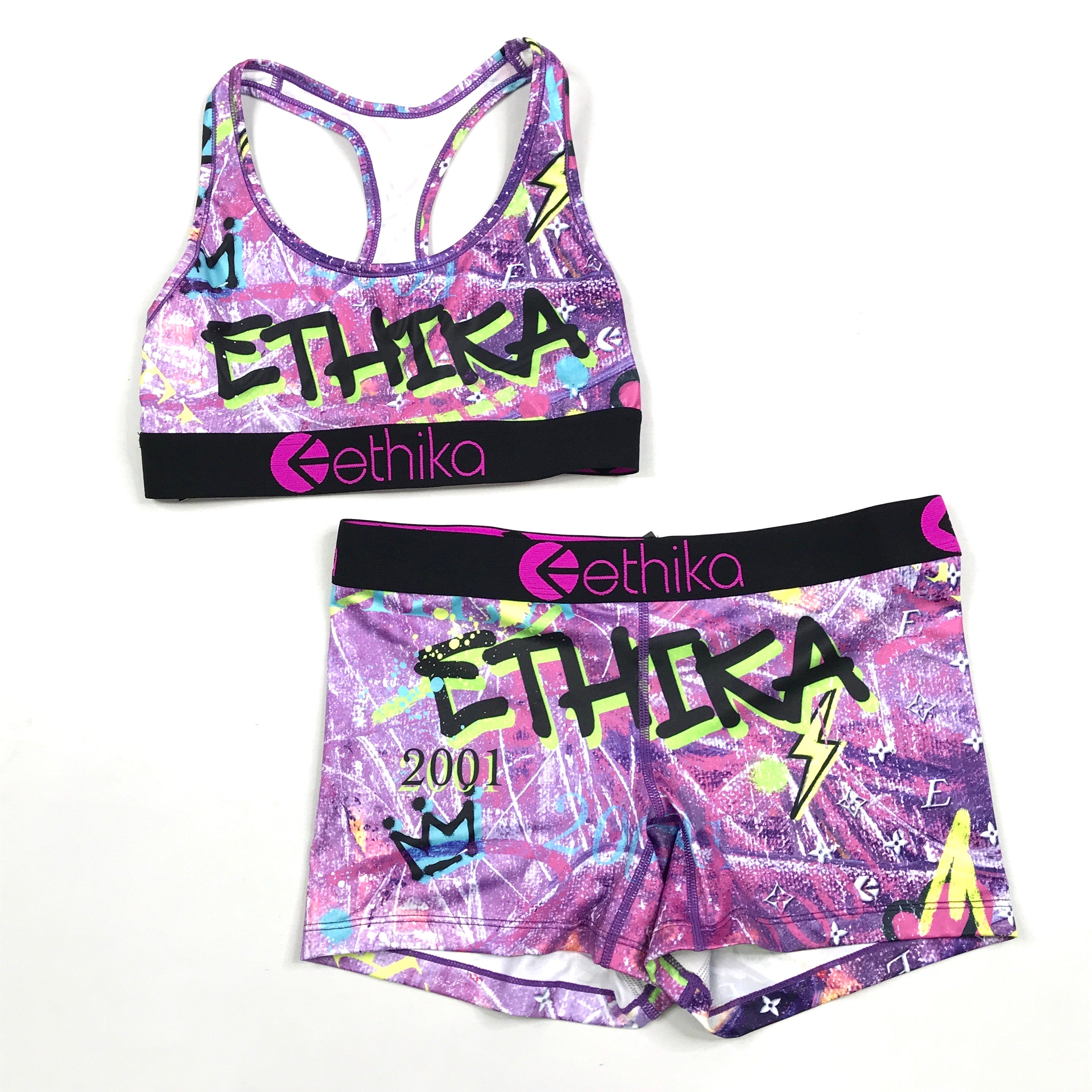 Ethika Staple boxer brief and sports bra set in Lady Graffiti