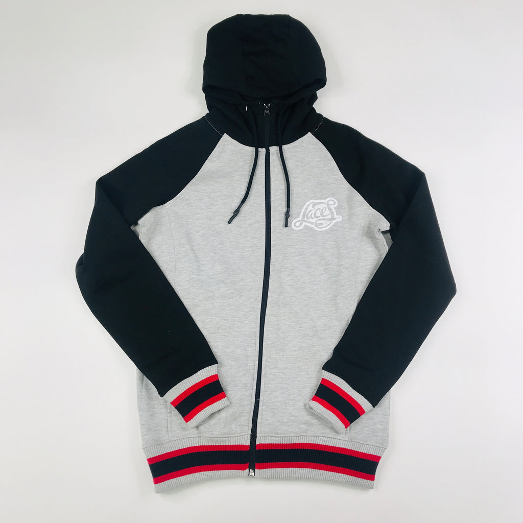 Laces grey, black, red zip hoodie