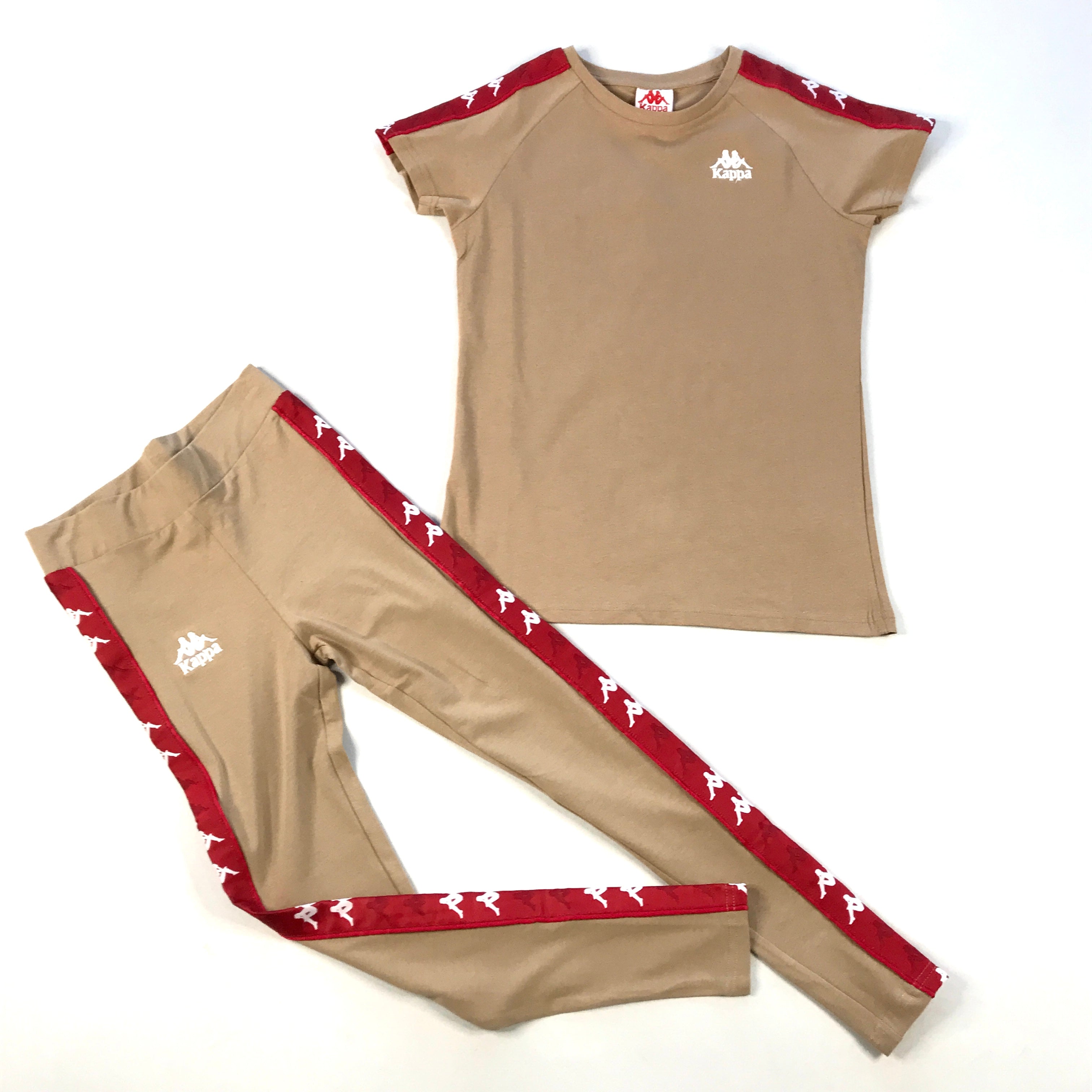 Kappa 222 Banda Bayamon tee-leggings in brown-md red-white