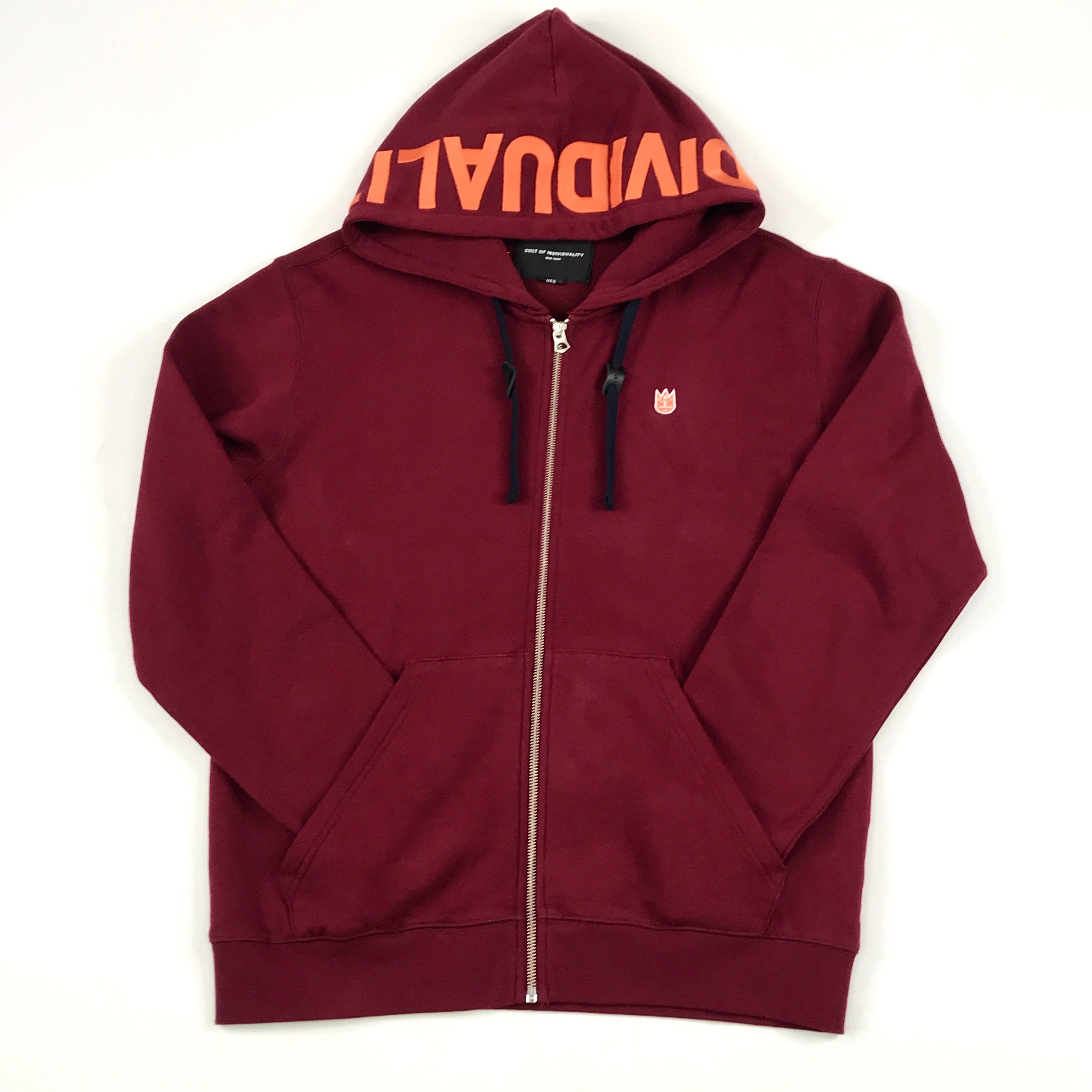 Cult embroidered zip hoodie set in burgundy