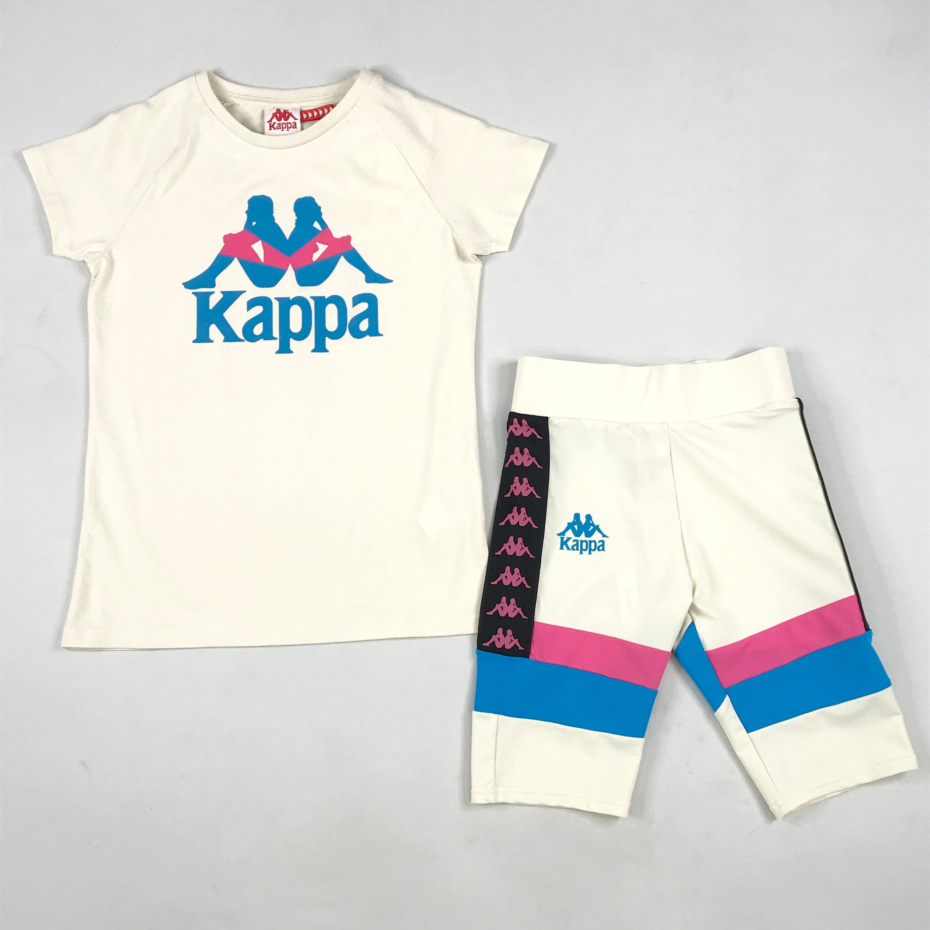 Kappa Authentic Football Visli Biker short set in white cream-hot pink-turkis blue