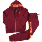 Cult embroidered zip hoodie set in burgundy