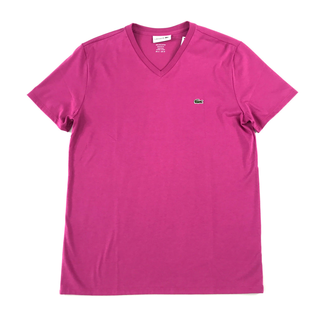 Lacoste cotton v-neck in fuchsia pink