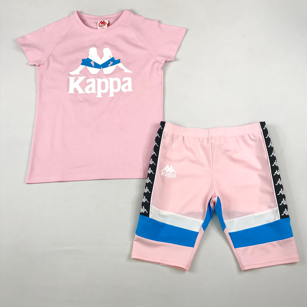 Kappa Authentic Football Visli short set in soft pink-white-blue turkis