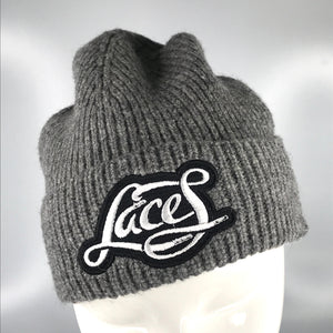 Laces knit skully in heather grey
