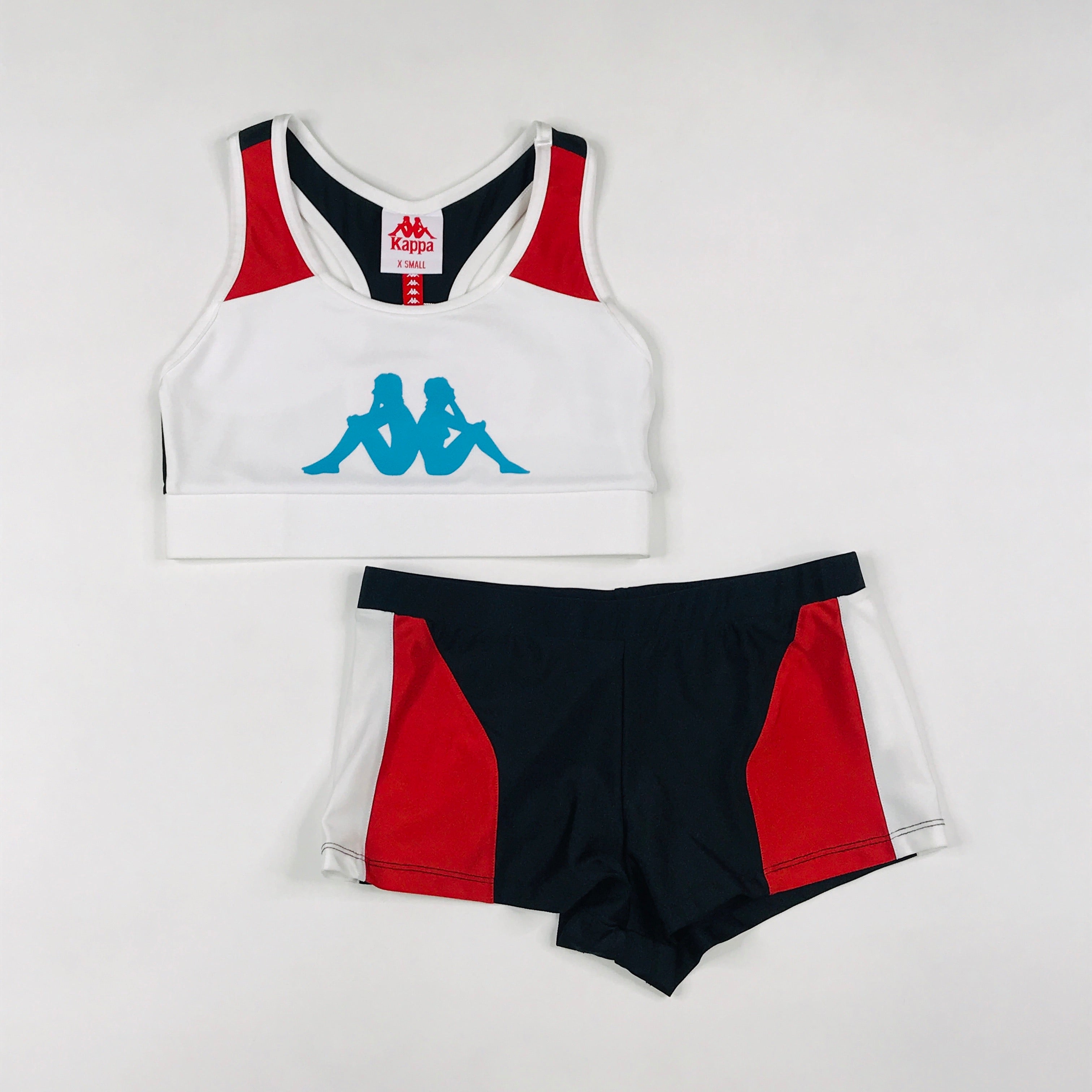 Kappa Authentic Race Catim athletic short set in white-black-red-turquoise