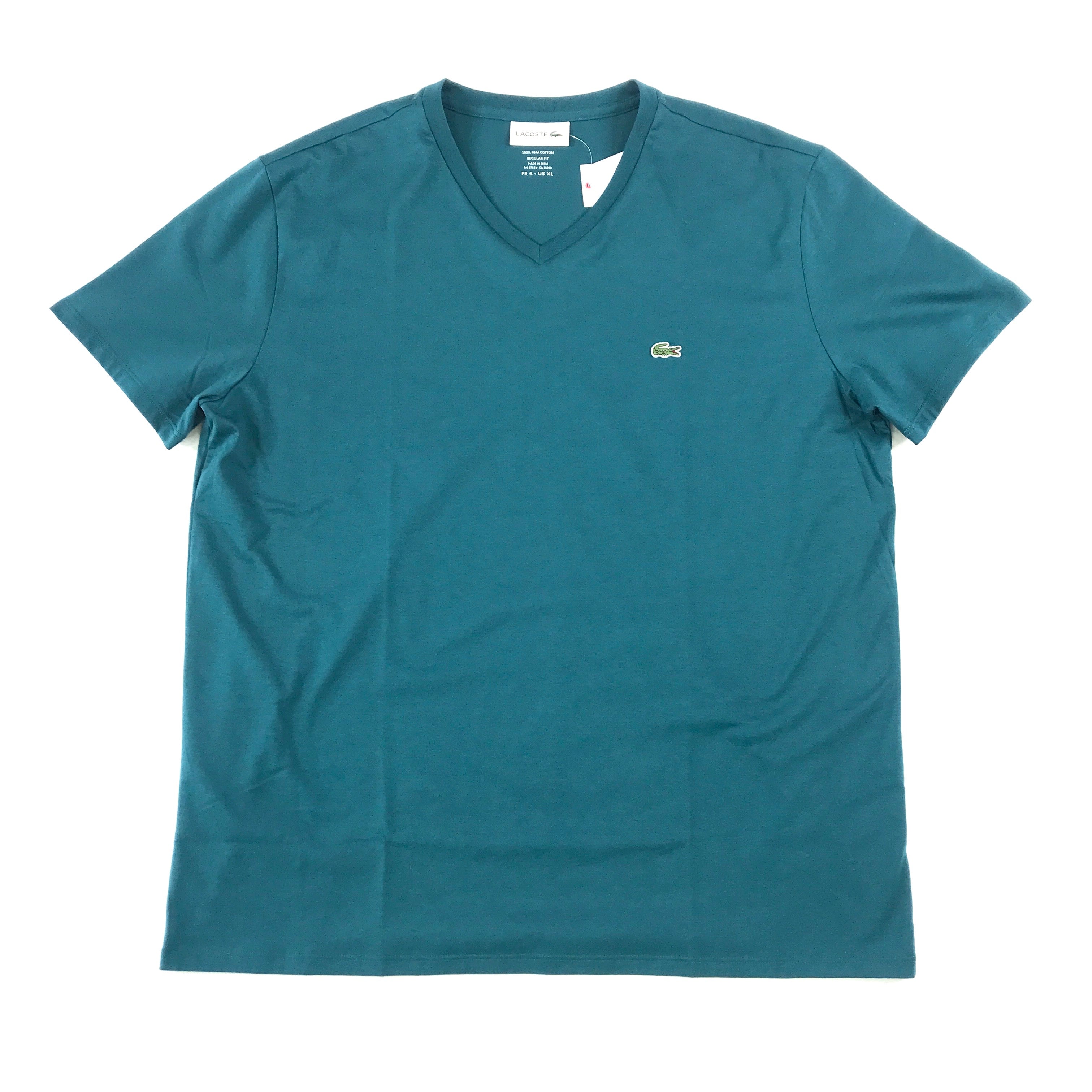 Lacoste cotton v-neck in teal