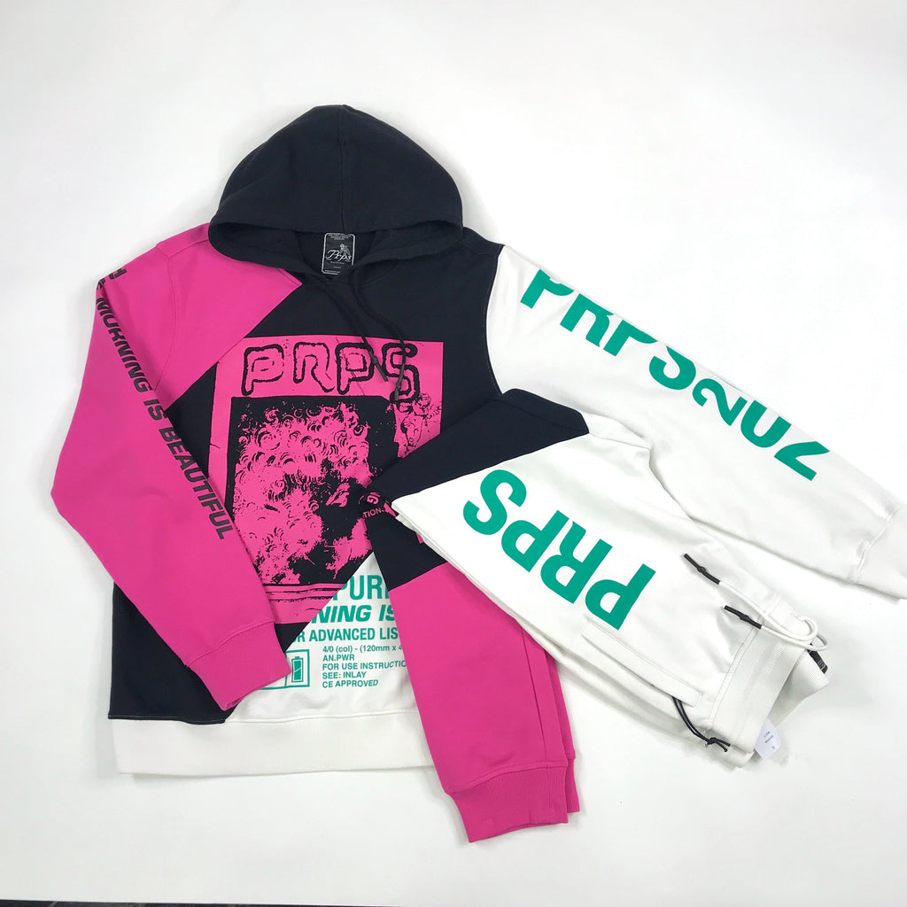 PRPS black, white, pink, green color block hoodie jogging suit