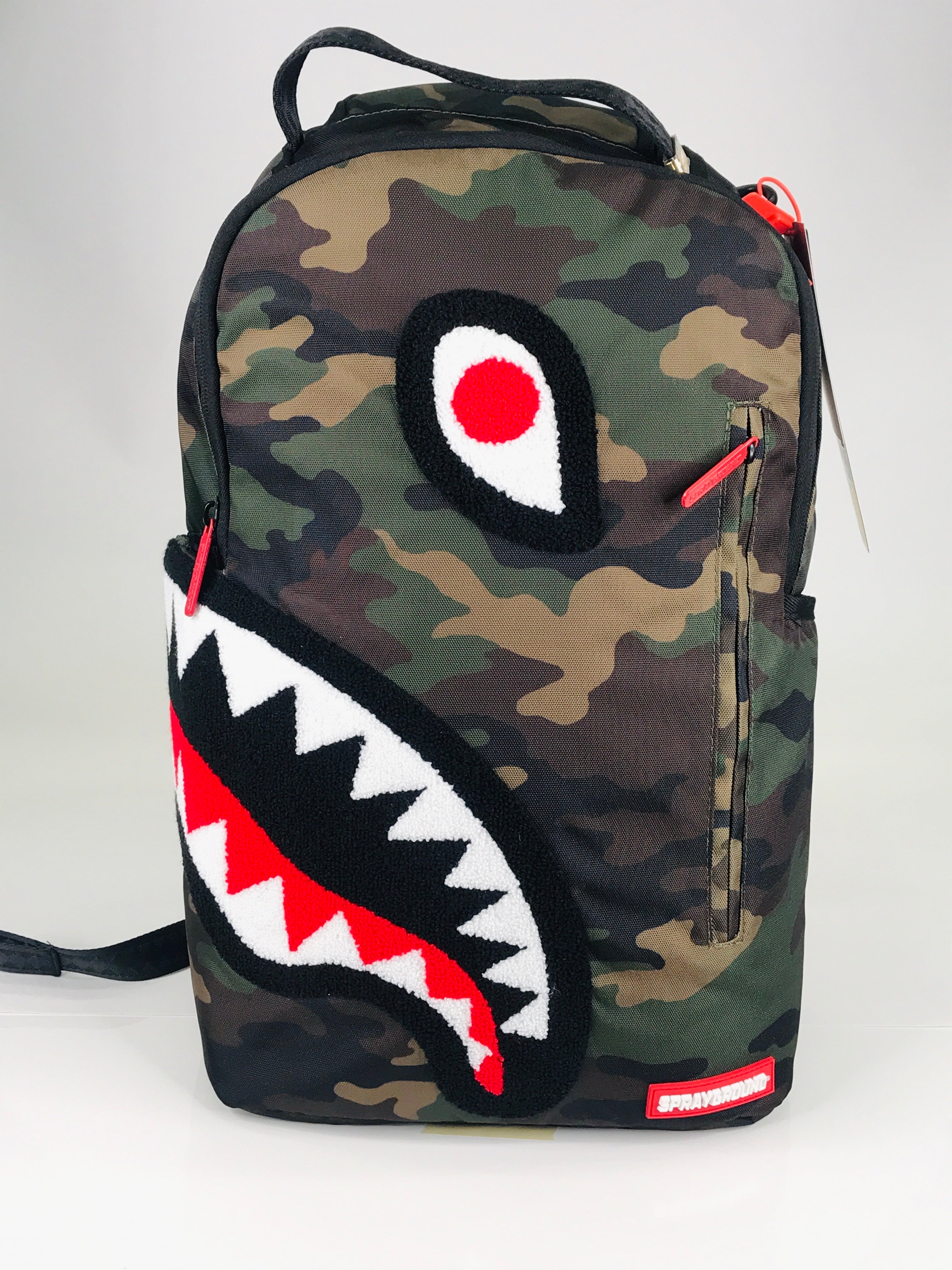 SPRAYGROUND]Gold Stencil Shark Camo Gold Camouflage Shark Backpack