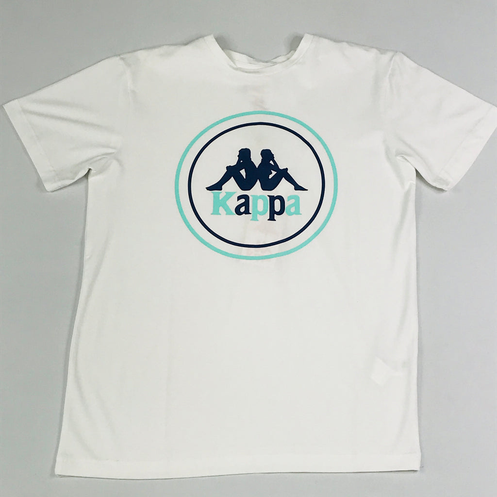 Teal and navy on white kappa tee